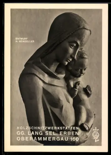 AK Oberammergau, Holzschnitzerwerkstatt von Gg. Lang sel. Erben, Maria mit dem Kinde