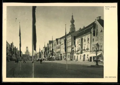 AK Wernigerode /Harz, Strassenpartie mit Geschäften und Brunnen