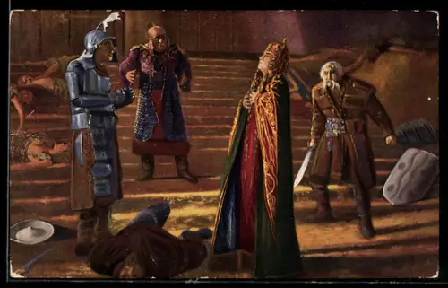 AK Szene aus der Nibelungen-Saga Kriemhilds Ende