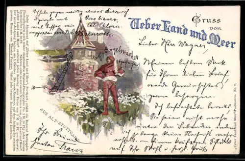 AK Stuttgart, Harlekin vor einer Burg