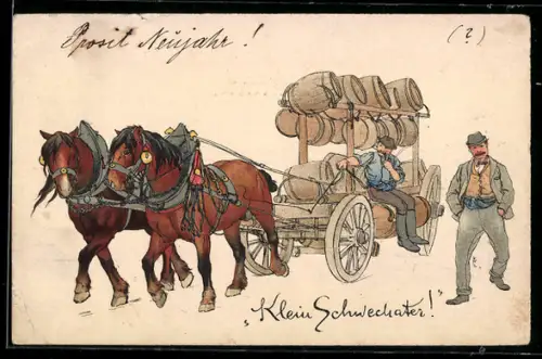 AK Wien, Holzfässer auf Wagen von Pferden gezogen