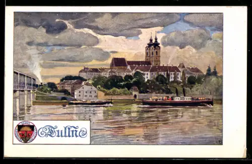 Künstler-AK Tulln an der Donau, Ortsansicht, Deutscher Schulverein