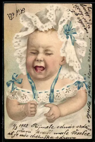 Lithographie Gesicht eines weinenden Säuglings