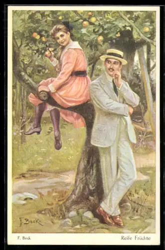 Künstler-AK sign. F. Beck: Reife Früchte, Liebespaar