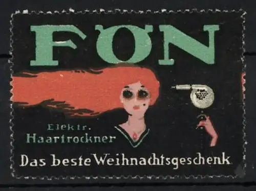 Reklamemarke Fön Elektr. Haartrockner, Frau mit Haartrockner