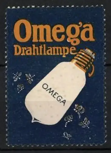 Reklamemarke Omega Drahtlampe, Glühbirne mit Blumenmuster
