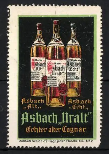 Reklamemarke Asbach, Echter alter Cognac, Flaschenabbildung