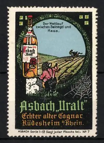 Reklamemarke Rüdesheim am Rhein, Asbach Uralt, Wettlauf zwischen Swinegel und Hase