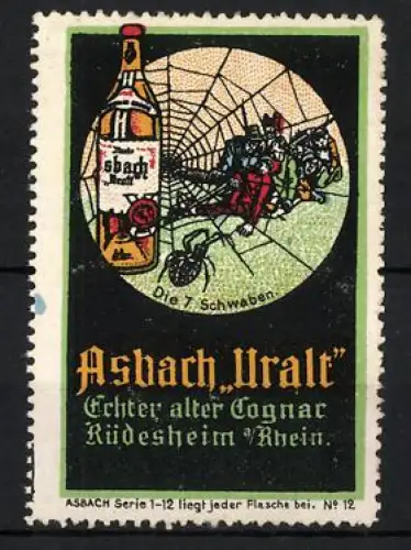 Reklamemarke Rüdesheim, Asbach Uralt, Die 7 Schwaben, Spinnennetz