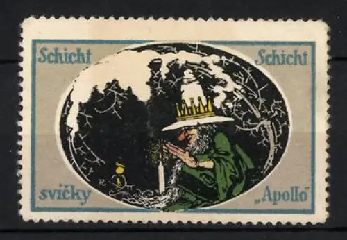 Reklamemarke Schicht Apollo, Zwerg mit Kerze