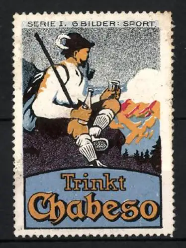 Reklamemarke Chabeso, Bergsteiger mit Flasche