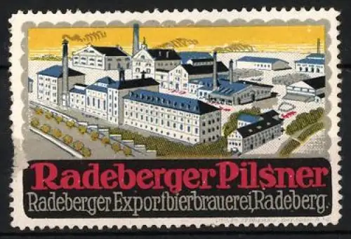Reklamemarke Radeberg, Radeberger Pilsner, Brauerei-Gebäude