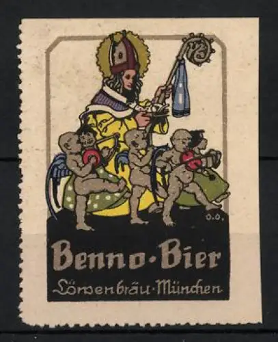 Reklamemarke München, Benno-Bier, Heiliger mit Putten