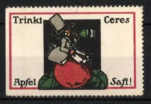 Reklamemarke Ceres Apfel Saft, Apfel mit Mann