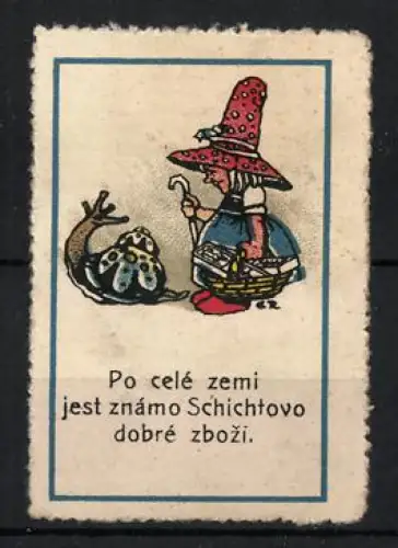 Reklamemarke Schichtovo dobré zbozí, Zwerg mit Schnecke