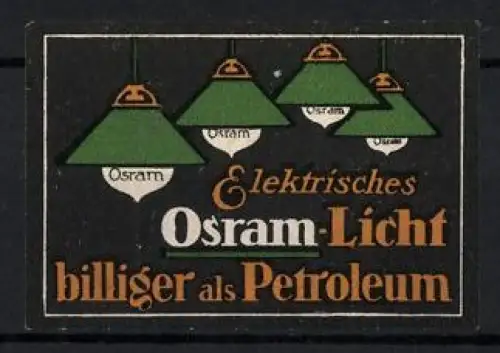 Reklamemarke Elektrisches Osram-Licht, Grüne Lampenschirme