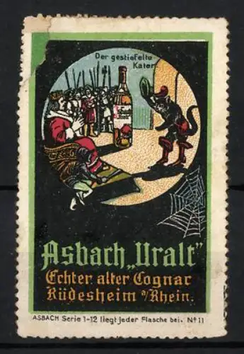 Reklamemarke Rüdesheim, Asbach Uralt, Der gestiefelte Kater