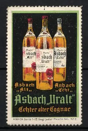 Reklamemarke Asbach Uralt, Flaschen mit Cognac