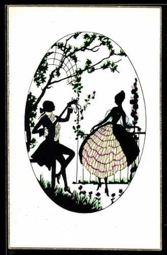 AK Rokoko-Paar, Ständchen im Freien