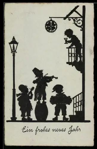 AK Scherenschnitt dreier Musiker