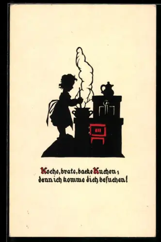 AK Kleine Gastgeberin beim Kochen