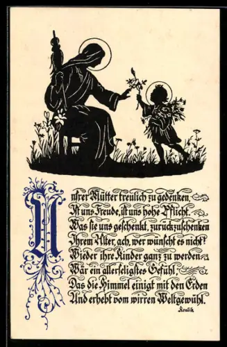 AK Mädchen schenkt Mutter Blumen, Heiligenschein, Muttertag