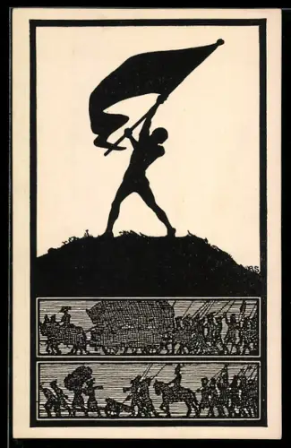 Künstler-AK sign.: Rudolf Sievers: Der Fahnenschwenker, Silhouette