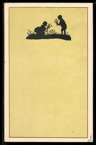 AK Kinderpaar beiim Blumenpflücken