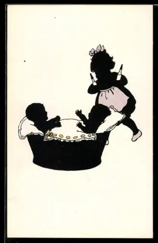 AK Kleines Kindermädchen bringt Babies Fläschchen