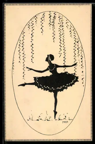 Künstler-AK Ballerina unter Blättern, Silhouette