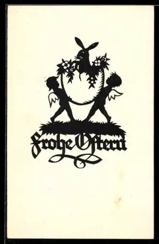 AK Engel tragen Eierschale mit Osterhase, Ostergruss