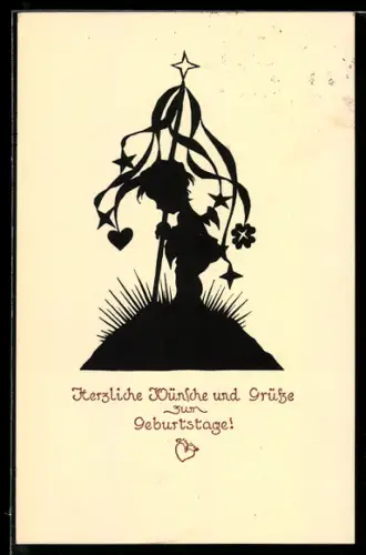 AK Engel mit Sternenstab, Geburtstagsgruss