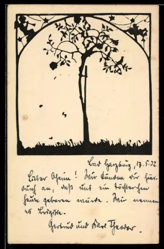 AK Rosenbäumchen, Scherenschnitt