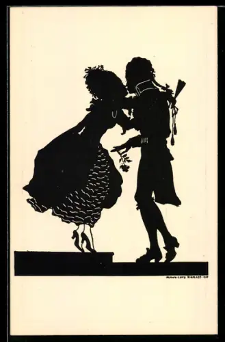 Künstler-AK sign. Lotte Nicklass: Der Kuss, Silhouetten