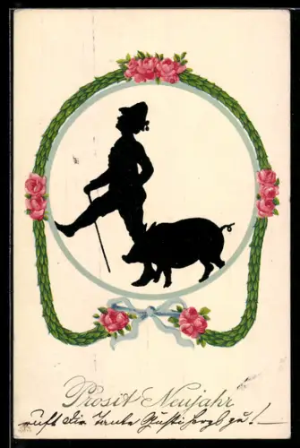 AK Prosit Neujahr, lustiger Schweinehirte