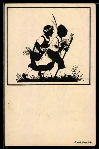 AK Kleines Trachtenpaar mit Blumen hat es eilig