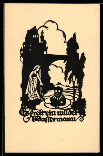 Künstler-AK Es freit ein wilder Wassermann, Frau in Kleid am Wasser
