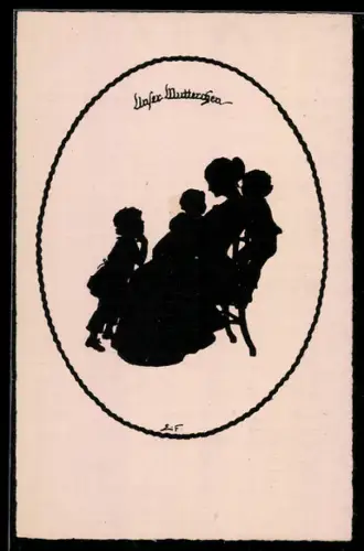AK Kinder mit der Mutter, Scherenschnitt