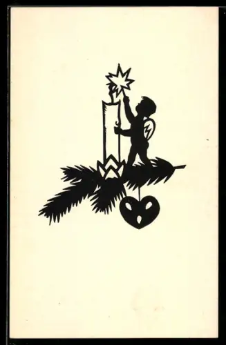 AK Engelchen auf Tannenzweig zündet Kerze an, Lebkuchen