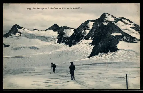 AK Glacier de Chavière, Bergsteiger am Gletscher