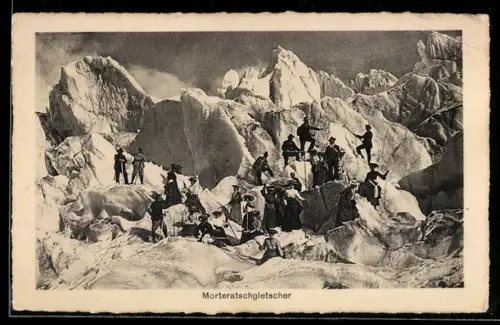 AK Morteratschgletscher, Gruppenbild von Bergsteigern