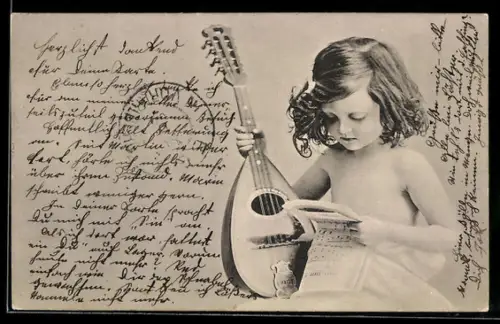 AK Kleinkind mit Notenblatt und Laute