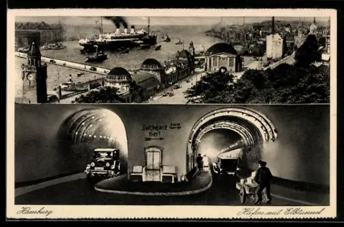 AK Hamburg-St. Pauli, Elbtunnel und Hafen, Eingang