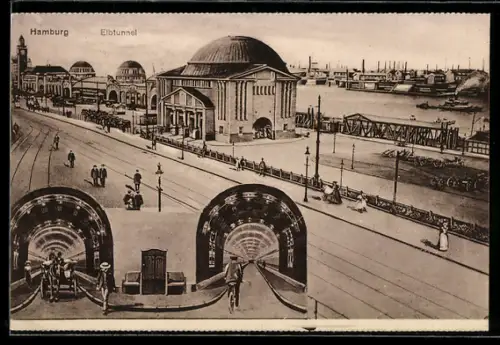 AK Hamburg-St. Pauli, Elbtunnel, Aussen- und Innenansicht
