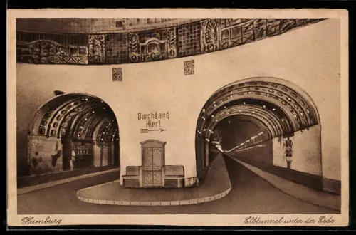 AK Hamburg-St. Pauli, Elbtunnel, Ein- und Ausgang