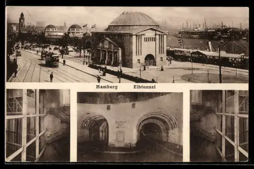 AK Hamburg-St. Pauli, Elbtunnel, Aussenansicht mit Strassenbahn