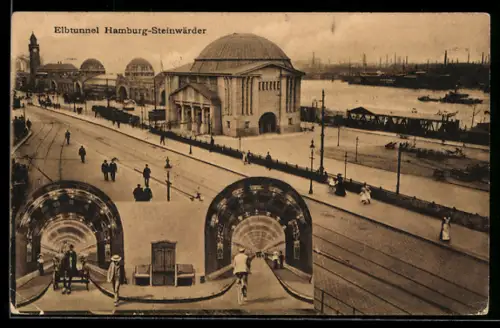 AK Hamburg-St. Pauli, Elbtunnel, Aussen- u. Innenansicht