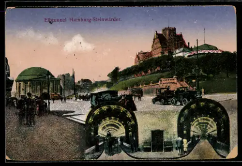 AK Hamburg-St. Pauli, Elbtunnel, Ein- und Ausgang unter der Erde
