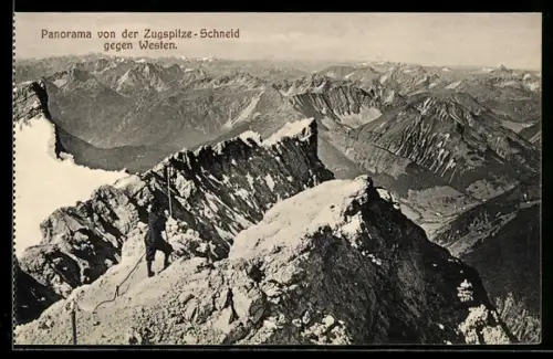AK Zugspitze, Panorama von der Zugspitze gegen Westen