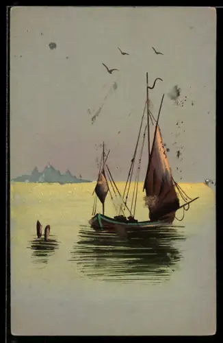 Künstler-AK Handgemalt: Segelschiff auf dem Wasser